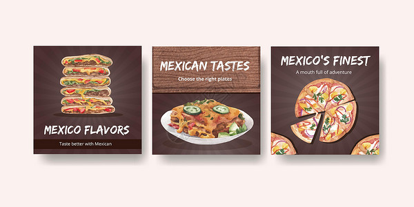 广告模板与墨西哥食品概念设计水彩插图美食手绘餐厅辣椒胡椒菜单营销背景图片