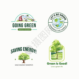 带有绿色能源概念 水彩风格的Logo设计品牌插图推广地球技术环境营销广告建筑建筑学背景图片