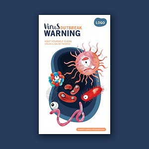 病毒海报设计与埃博拉病毒杆菌水彩插图背景图片