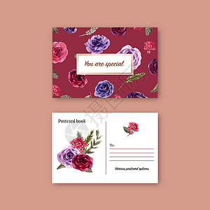 玫瑰花水彩插图花卉葡萄酒明信片设计打印玫瑰绘画染色植物桔梗手绘艺术树叶植物群背景图片