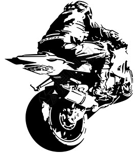 黑与白骑摩托车的摩托车手驾驶路线骑士巡航速度引擎标识机器插图车辆设计图片