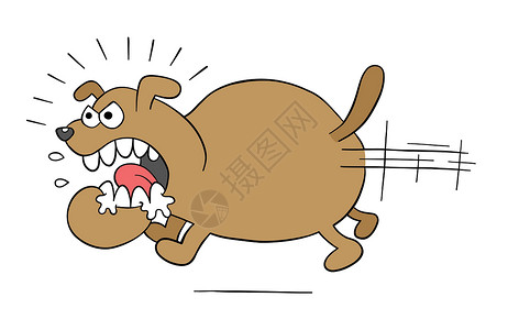 狗嘴套卡通生气和大狗小狗攻击动物速度跑步侵略牧羊人犬类警卫哺乳动物插画