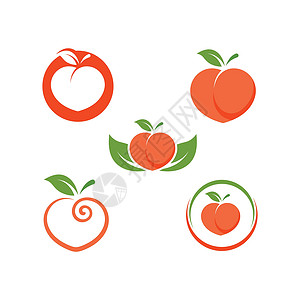 维他命C桃果实图标矢量设计营养甜点食物叶子插图红桃桃子饮食甜食标识插画
