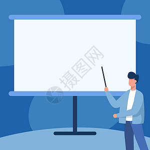 营销课程展架夹克绘图中的老师站在显示消息的空白白板上指着棍子 教授设计指向显示新课程和讲座的董事会桌子成功蓝色电脑职业学习商务卡通片套装教学设计图片