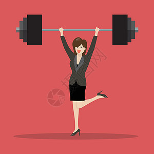 肌肉女举重物的女商务人士微笑哑铃商务女孩成就人士重量成功运动杠铃插画
