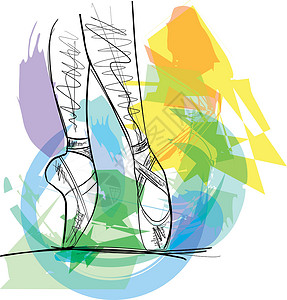 足尖鞋舞蹈芭蕾舞演员芭蕾舞鞋展示戏服表演丝带涂鸦鞋类插图手绘艺术品绘画插画