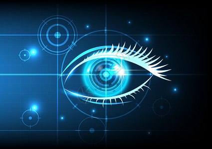 科幻界面 眼睛网络安全概念的未来技术 抽象的高速数字互联网背景 运动移动和目标锁定硬件高清图片素材