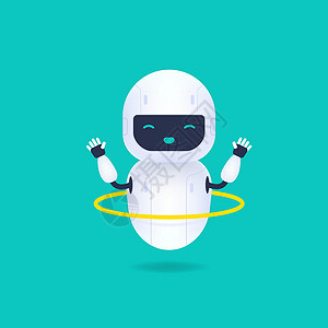 白色友好的机器人角色 可爱微笑AI机器人转动铁环背景图片