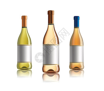 雷司令葡萄酒红酒瓶 一套红酒瓶 在白色背景上隔离玻璃品牌空白饮料水晶派对红色酒吧瓶子绿色插画