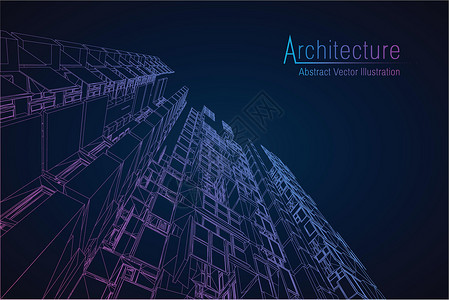 cad图素材现代建筑线框 城市线框的概念 建筑CAD绘图的线框建筑插图3d设计设计师建造蓝图房子工程计算机商业地面插画