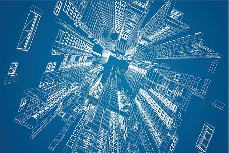 cad素材现代建筑线框 城市线框的概念 建筑CAD绘图的线框建筑插图地面绘画蓝图城市标识计算机房子设计师建筑师设计插画