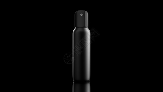 黑背景上的黑色喷雾瓶 3D 投影插图背景图片