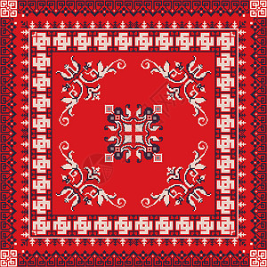 俄罗斯模式8打印插图缝纫艺术地区装饰品红色民间刺绣戏服背景图片