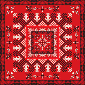 俄罗斯模式9盘子织物装饰品艺术刺绣缝纫红色地区民间戏服背景图片