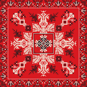 俄罗斯模式10刺绣饰品几何学民间盘子插图艺术装饰品缝纫织物背景图片