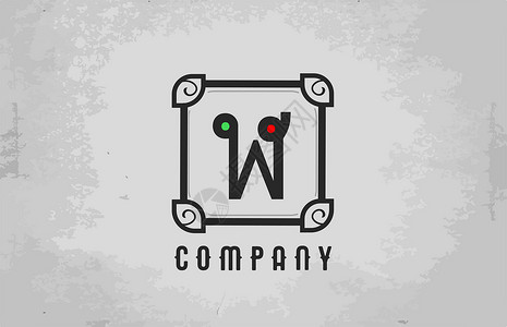商业和公司的 W 黑色和白色复古字母表字母标志图标 企业创意设计背景图片
