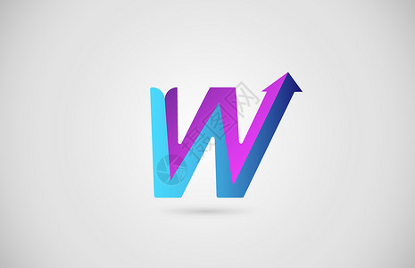 企业和公司的 W 箭头字母标志为蓝色和粉红色 具有渐变设计的企业品牌和刻字图标设计图片