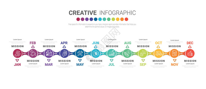 12数字素材个月的信息图表所有月规划设计和演示业务插画
