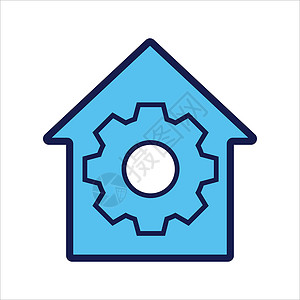 设置图标 设置与房子的象征 聪明的房子的概念 矢量图标概念网络配置力学团队活力办公室齿轮电脑监控插图背景图片