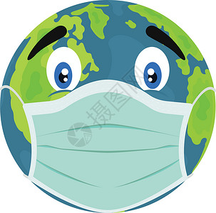 戴口罩的地球保护您的星球免受病毒侵害 带保护垫的星球插画