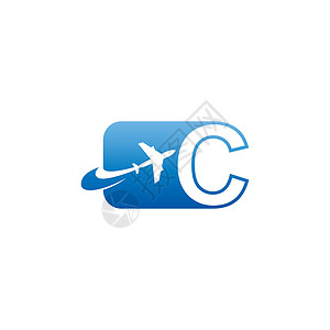 c919飞机带有平面标志图标设计 vecto 的字母 C飞机场蓝色天空标识航空旅游货物空气航空公司旅行插画