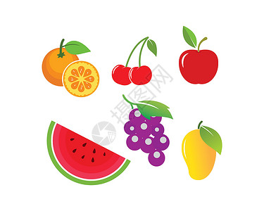 葡萄苹果水果集矢量 图标插图设计橘子热带水果饮食香蕉果汁甜点西瓜果味饮料插画