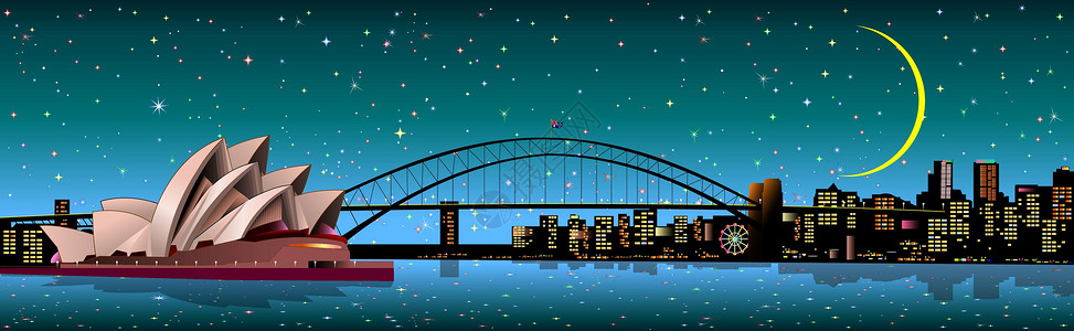 澳大利亚桥悉尼市繁星点点的夜晚插画