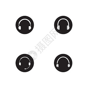 一套麦克风和耳机图标标志 vecto音乐打碟机配饰立体声体积技术黑色插图中心工作室背景图片