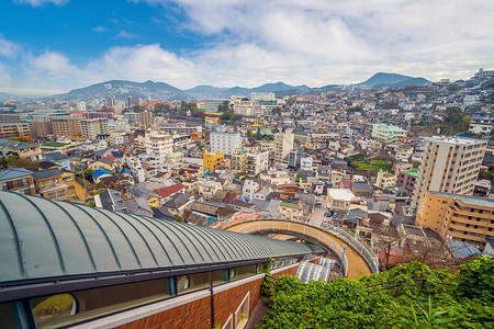 日本九州长崎市中心天线城市风景地标建筑学天际旅行建筑景观背景图片