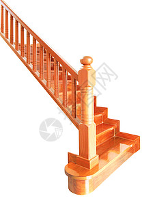 白色栏杆在白色背景上隔离的木制楼梯和扶手家具建筑财产风格奢华上行栏杆棕色装饰木头背景