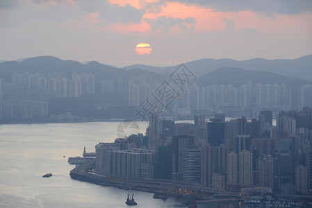 日出于峰顶建筑景观摩天大楼天际城市金融港口风景天空场景亚洲高清图片素材