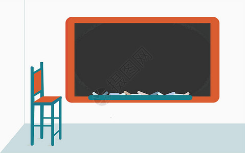 高脚椅图片教室里空荡荡的学校黑板 上面有粉笔和简单的高脚椅 回到学校概念大学框架训练桌子房间插图教学蓝色学习椅子设计图片