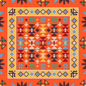 橙色图案的地毯格鲁吉亚刺绣图案 1民族装饰品风格市场标签织物插图国家地毯小地毯插画