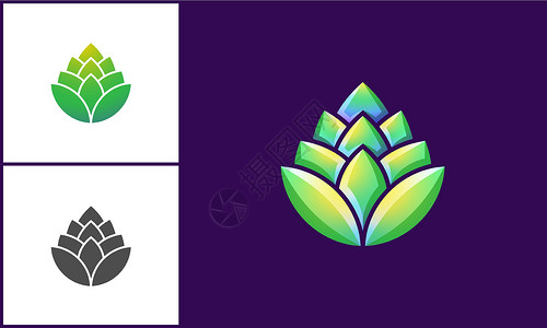 明亮的绿色渐变花卉标志设计 简约现代背景图片