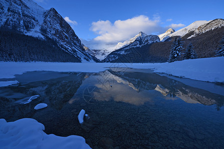 冰丝凉席湖湖曲水冬季日出国家曲棍球仙境雪鞋森林风景公园山脉季节背景