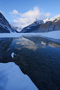 冰丝凉席湖湖曲水冬季旅行山脉国家季节仙境公园风景天空雪鞋森林背景