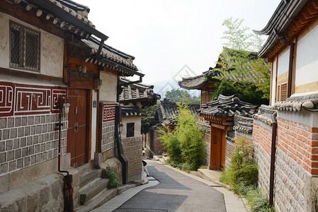 朝鲜老城古董历史文化旅游建筑学村庄房子地标石头游客高清图片