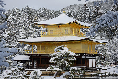 京角寺雪蓝色天气地标旅游公园寺庙建筑学建筑金子花园背景图片