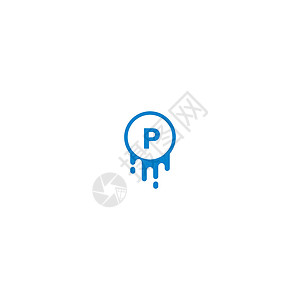 蓝色设计概念中的字母 P 标识公司商业技术正方形标题营销品牌圆圈衬线体创造力背景图片