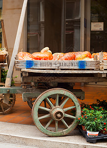 推车上的水果旧木制木马车上的普金图标街道大车橙子农业水果农场蔬菜秋收木车背景