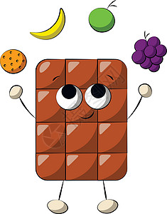 葡萄饼干可爱的卡通巧克力人物与水果 在科罗拉多画插图设计图片