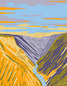 柴埠溪大峡谷黄石大峡谷在黄石河下游的黄石瀑布在黄石国家公园提顿县怀俄明州美国 WPA 海报 Ar背景