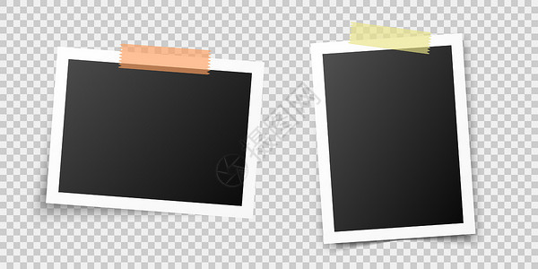 相册夹子复古相框 数字剪贴簿相册的复古写实照片 带阴影和透明贴纸的旧空图片设计图片
