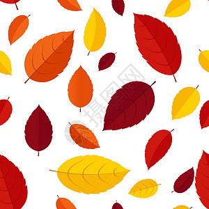 秋天的树叶无缝图案背景矢量图绘画橙子纺织品季节装饰品墙纸黄色植物红色艺术背景图片