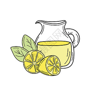 柑橘水果茶饮品玻璃罐中的黄色柠檬和柠檬水 新鲜的夏季饮品 隔离设计图片