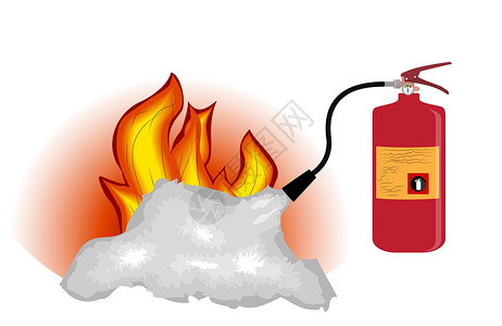 熄灭在白色背景隔绝的火的灭火器 矢量插图标志火焰情况标签危险蓝色警报安全泡沫帮助背景图片