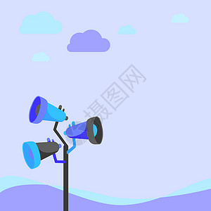 杆式扩音器绘图向云下的开放空间发布新公告 桅杆图中的扩音器扬声器在落叶区产生后期广告图形海浪天空墙纸技术聚光灯金属蓝色计算机商业监视高清图片素材