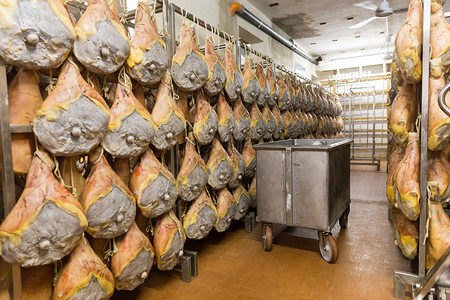 无肉日2018年5月2日 意大利波洛尼亚火腿工厂的熏肉美食熟食熏制营养商业制作人金融烘干火腿劳动背景