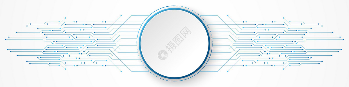 蓝色电路板图案上的抽象技术背景白色圆圈横幅一体化商业图表电脑木板信息电路网络创新母板背景图片