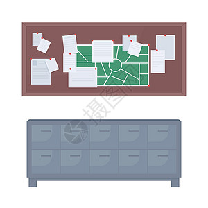 文件柜和软木板半平面颜色矢量对象设计图片